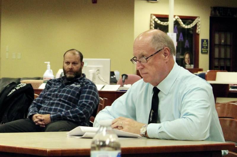 Timothy Schwingle, director of finance for Sterling Public Schools, shares expenditures and revenue information for the district and the Whiteside Area Career Center on Wednesday during a board of education meeting.