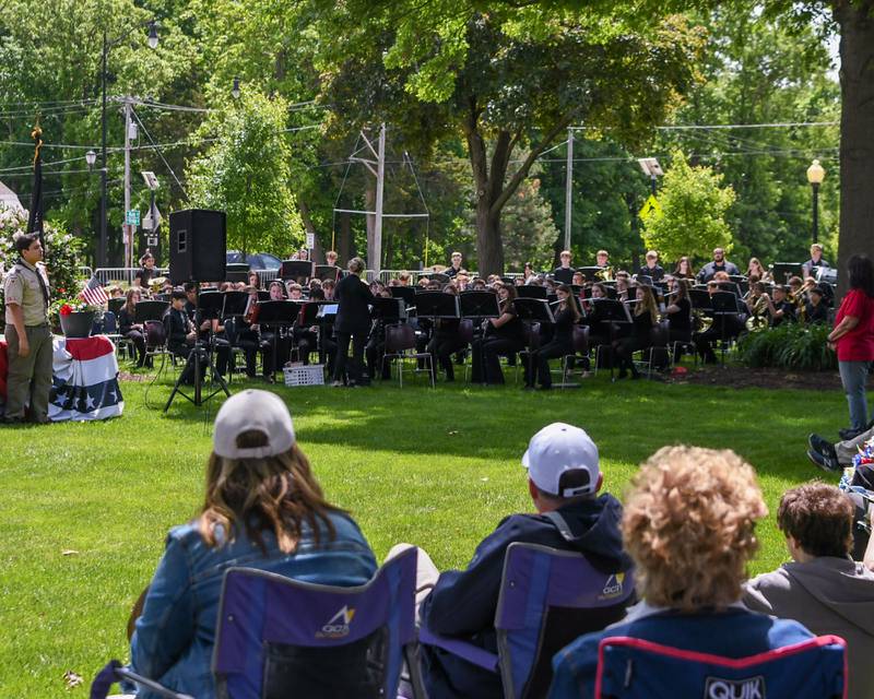 The Yorkville Middle School band performs Battle Hymn of the Republic during the Memorial Day event on Monday May 26, 2025, held at Town Square Park in Yorkville.