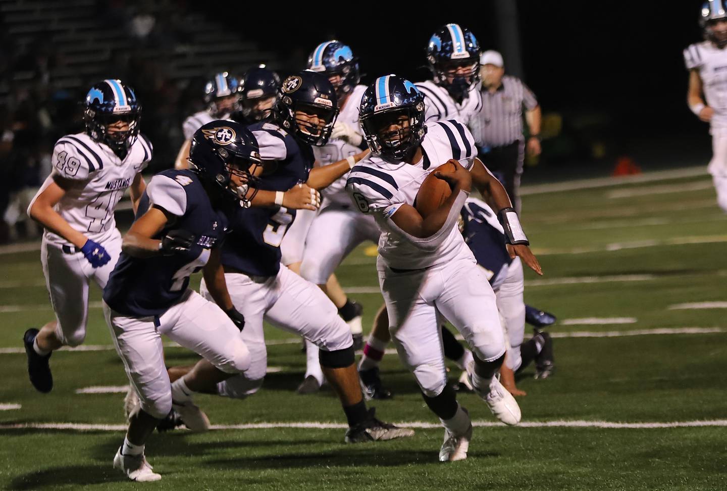 Downers Grove South sophomore Deon Davis ran for 185 yards and two touchdowns in the Mustangs' win over Addison Trail on Friday, Oct. 8.