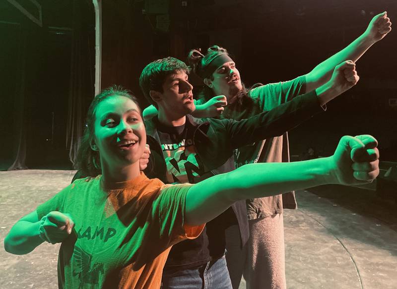 True Chin-Parker as Annabeth Chase, Chris Graham as Percy Jackson, and Tommy Glodo as Grover Underwood in "The Lightning Thief."