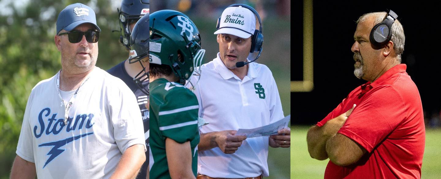 New head football coaches were abound in 2025 at Bureau Valley with Pat Elder (left) at St. Bede (Jack Brady) and at Hall (Nick Sterling.