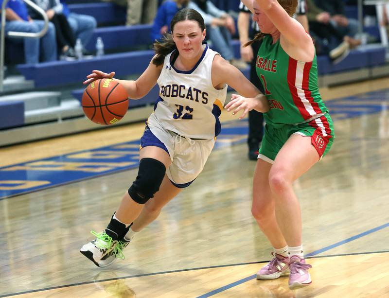 Somonauk's Haley McCoy tries to get by LaSalle-Peru's Addie Duttlinger during their game Thursday, Nov. 16, 2023, in the Tim Humes Breakout girls basketball tournament at Somonauk High School.