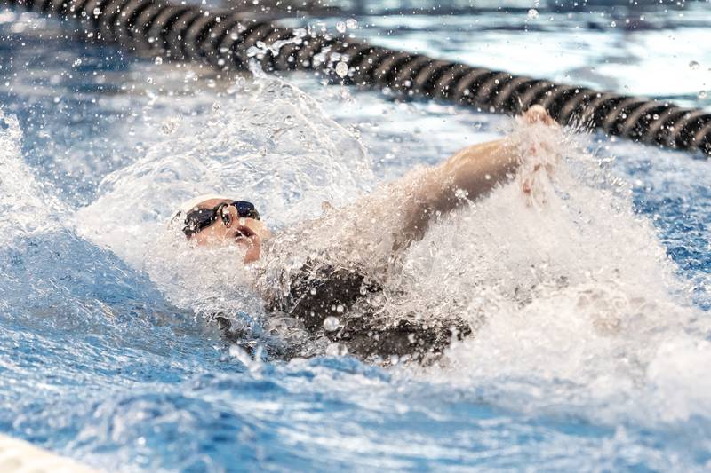 Lockport’s Anna Westberg competes in the 200 Yard Medley Relay during the IHSA Girls State Swimming Preliminaries at FMC Natatorium in Westmont on Nov. 14, 2025.