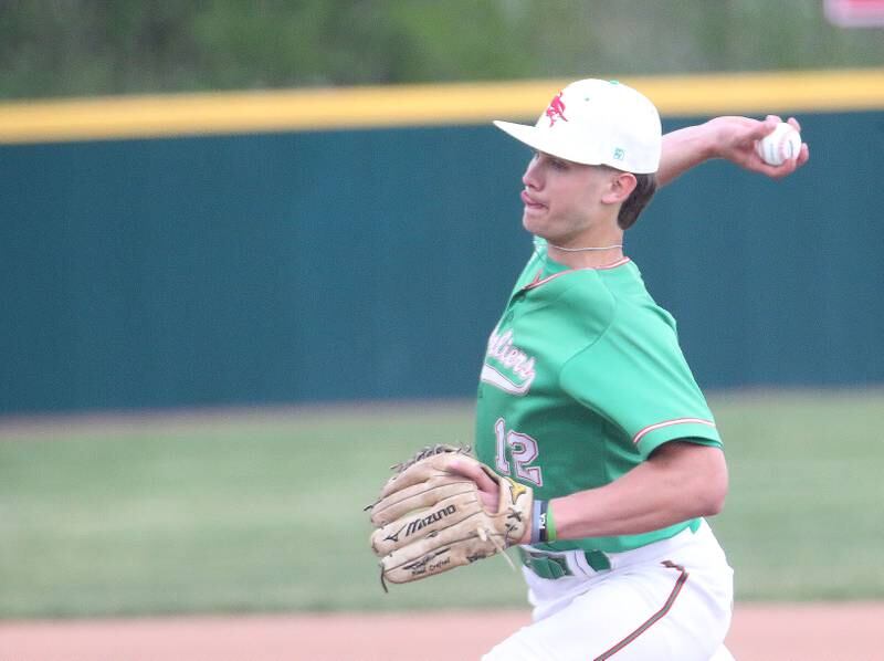 L-P pitcher Brendan Boudreau delivers a pitch to Morris on Wednesday, April 17, 2024 at Huby Sarver Field inside the L-P Athletic Complex in La Salle.