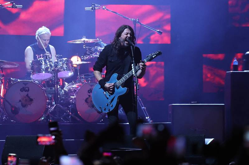 Foo Fighters Dave Grohl performs on the Riot Stage on day one of Riot Fest, Friday, Sept. 15, in Chicago.