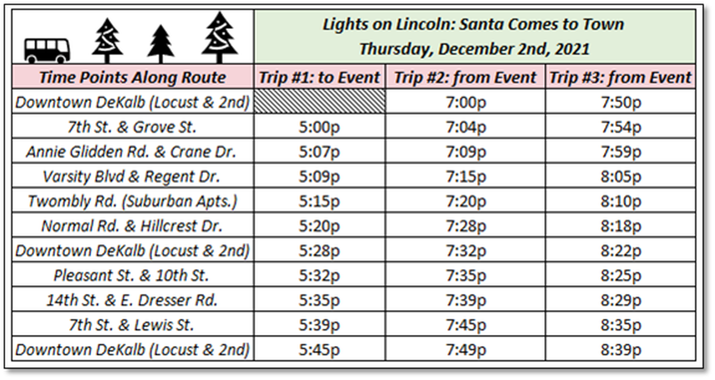 Free DeKalb bus schedule to downtown in time for Santa’s arrival – Shaw