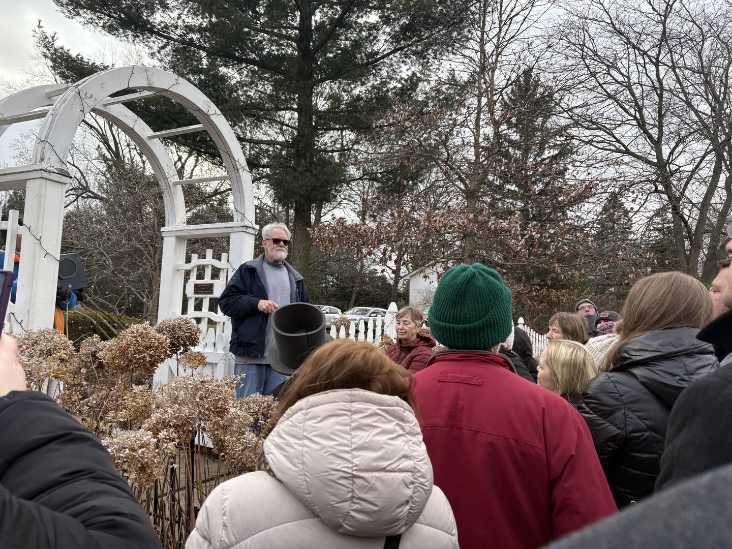Bob Hudgins leads a walking tour at the Cherry Tree Inn Sunday, Feb. 2, 2025 in Woodstock.