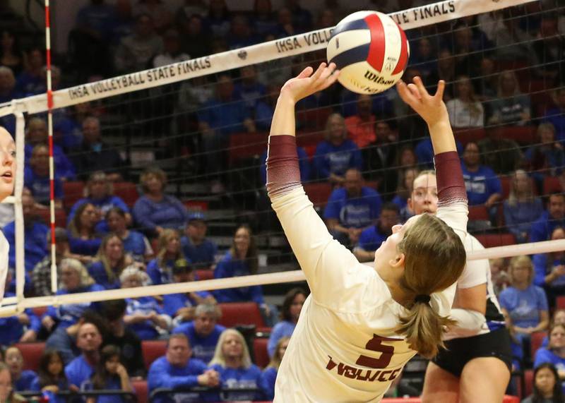 Prairie Ridge's Grace Jansen sets the ball in play during the Class 3A State semifinal game on Friday, Nov. 15, 2024 at CEFCU Arena in Normal.