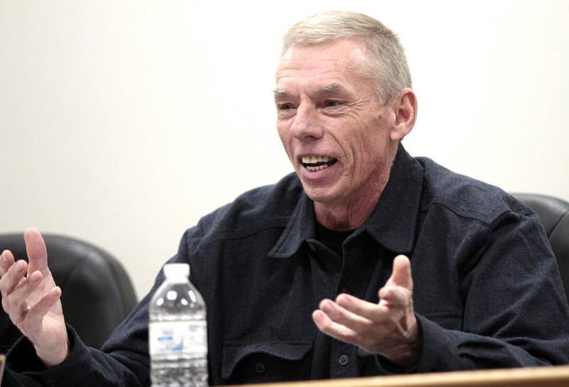 Hebron's Village President John Jacobson leads discussion during the village board meeting on February 17, 2014.  Jacobson was found unconscious in his bathroom wearing only his underwear after a night of smoking crack and drinking, police reports from the March 17 incident obtained by the Northwest Herald reveal.