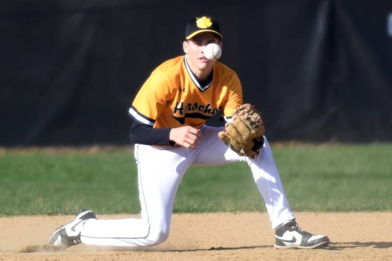 Herscher's Mason Roberts fields a throw at second base during a game at Wilmington Tuesday, April 7, 2026.