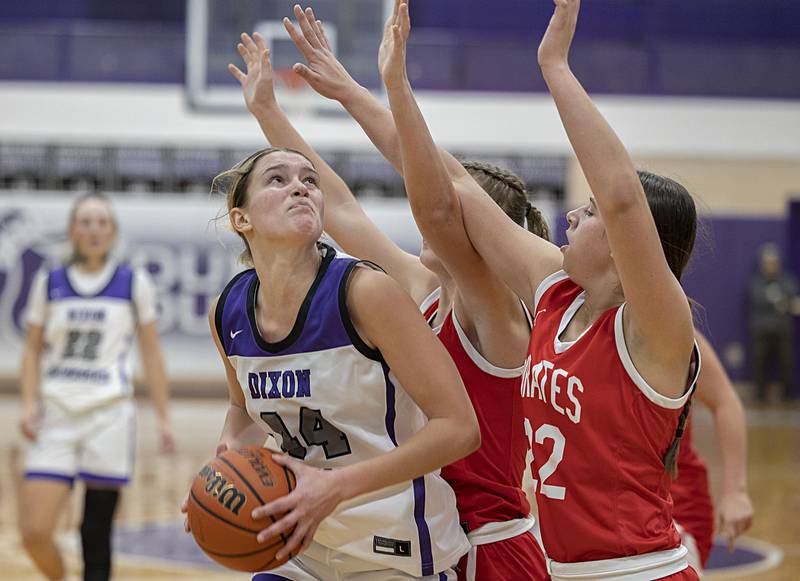 Dixon’s Ella Govig looks to put up a shot Wednesday, Nov. 30, 2022 against Ottawa.