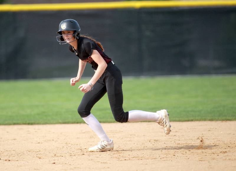 Montini’s Katherine Filkowski runs to third base during a Class 3A Benedictine Supersectional against St. Laurence on Monday, June 9, 2025 in Lisle.