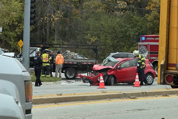 Car, landscaping truck collide in Crystal Lake