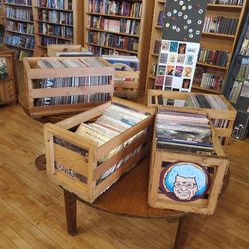 Val’s Halla Records, of Oak Park, is selling new and used vinyl records at Prairie Fox Books, 719 La Salle St., Ottawa.