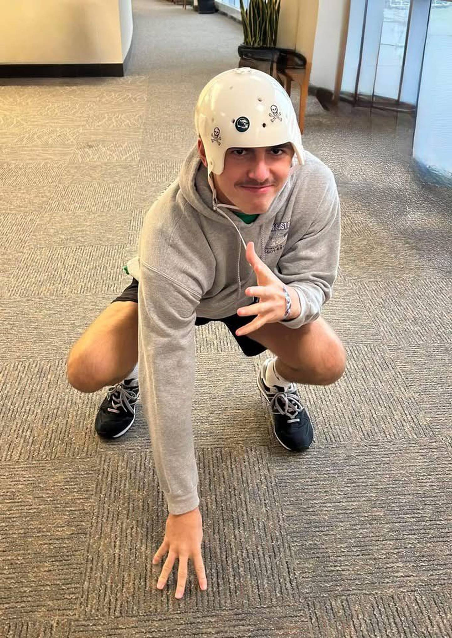 Rochelle's Dylan Manning made his first return home from the hospital in November after undergoing multiple brain surgeries resulting from an injury Oct. 3. Manning wore a protective covering before undergoing a successful cranioplasty on Jan. 7.