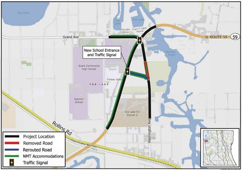 Utility relocations are expected begin this fall on a $10.5 million project to improve the intersection of Route 59 and Grand Avenue in Fox Lake. The work will include realigning Washington Avenue and add a traffic signal into Grant High School.