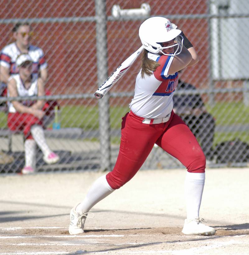 Fillie player Ava Duncan strokes a hit. The Bureau Valley Storm traveled to Morrison for a game against the Fillies on Friday, May 9th, 2025.