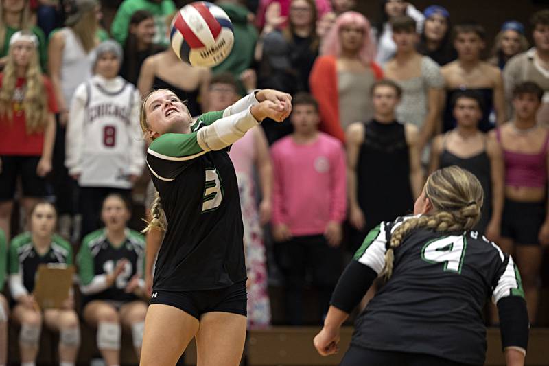 Rock Falls’ Zoe Henson plays a shot against Newman Thursday, Oct. 26, 2023 in the class 2A regional finals at Riverdale.
