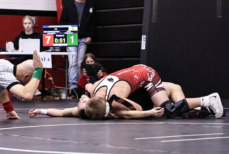 EP's Noah Wetzell pins Polo's Christian Ryia to take 5th place in the 144 pound weight class at the Erie-Prophetstown holiday wrestling tournament on Saturday, Dec. 19, 2205