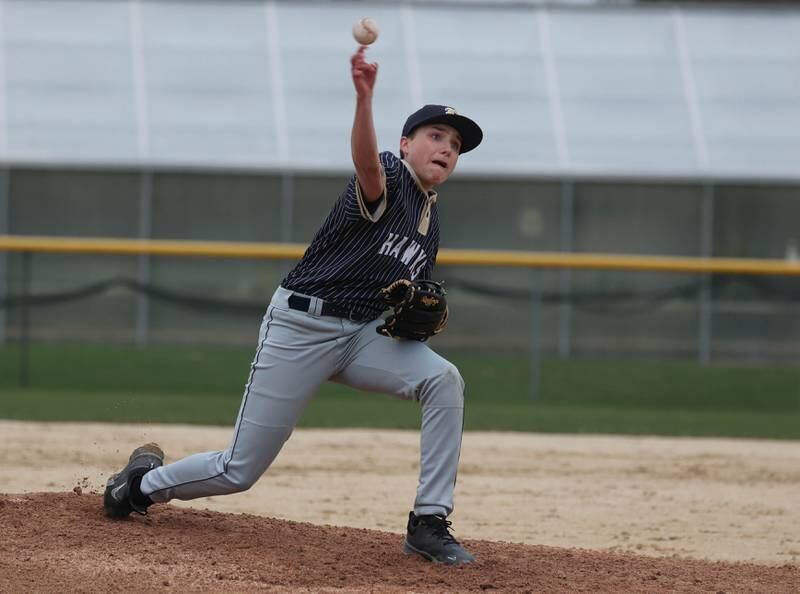 Hiawatha's Maksim Kelly delivers a pitch Thursday, April 17, 2025, during their game against Parkview Christian Academy at Hiawatha High School in Kirkland.
