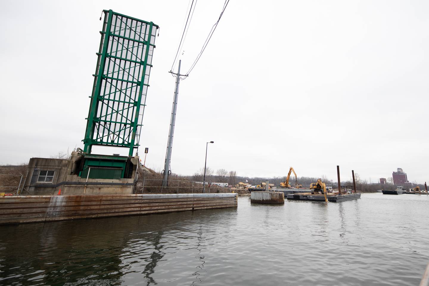 Construction for the Brandon Road Interbasin Project on the Illinois Waterway in Joliet is underway on Feb. 11, 2025.