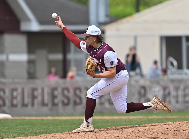 Lockport's Cal Korosa throws a pitch during the non-conference game against Joliet West on Saturday, April. 27, 2024, at Lockport.