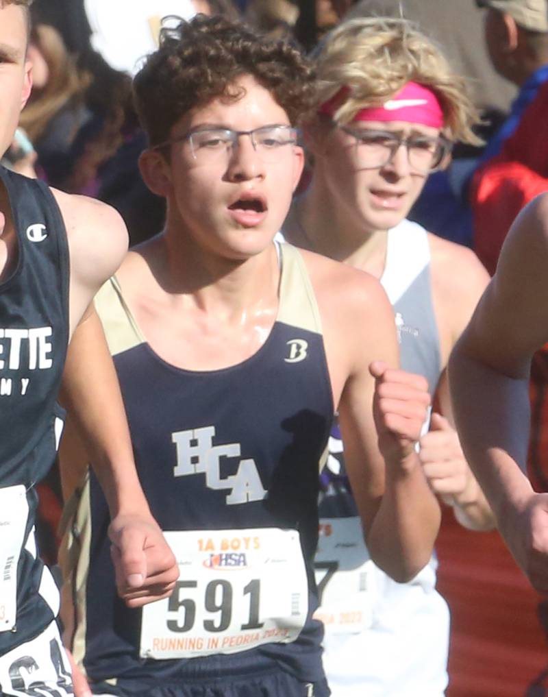 Harves Chriistian's Lucas Pagan competes in the Class 1A State Cross Country race on Saturday, Nov. 4, 2023 at Detweiller Park in Peoria.