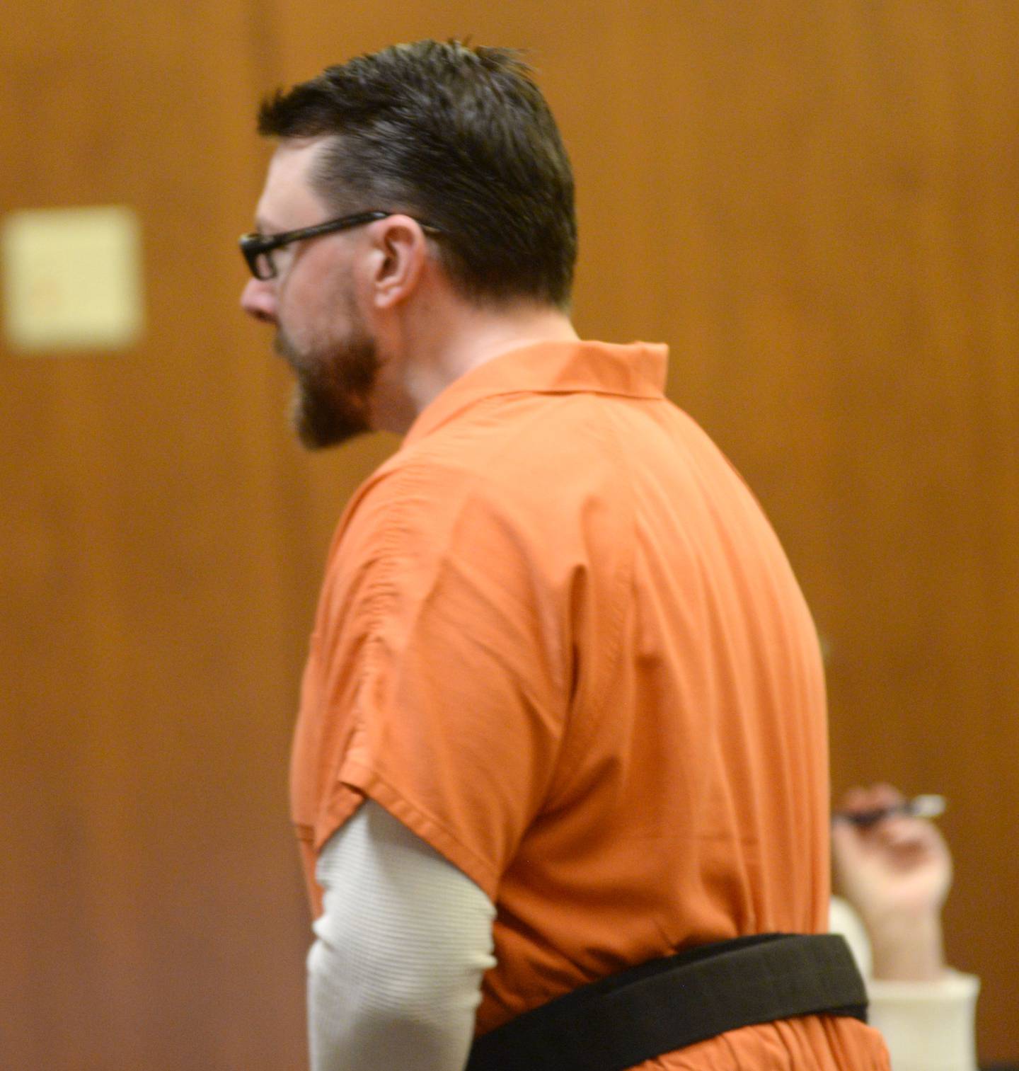 Duane Meyer, 43, exits a courtroom in the Ogle County Judicial Center following a Tuesday, Aug. 5, 2025 motion hearing. Meyer is charged with four counts of first-degree murder, two counts of aggravated arson and one count of concealment of a homicidal death in connection with an Oct. 19, 2016, Byron house fire in which his ex-wife, Margaret “Maggie” (Rosko) Meyer, 31, was found dead.