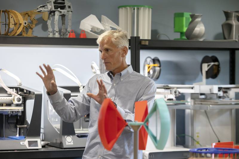 Morrison Tech President Chris Scott talks about the school’s Innovation Center during a tour of economic leaders and Senator Win Stoller on Tuesday, July 25, 2023.