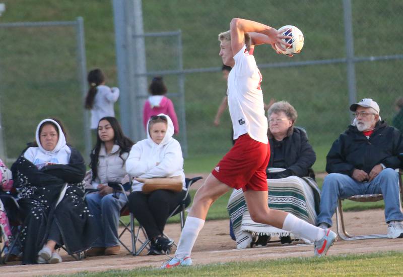 Strator's Joe Hoekstra throws the ball in play against L-P during the Class 2A Regional semifinal game on Monday, Oct. 20, 2025 at Ottawa High School.