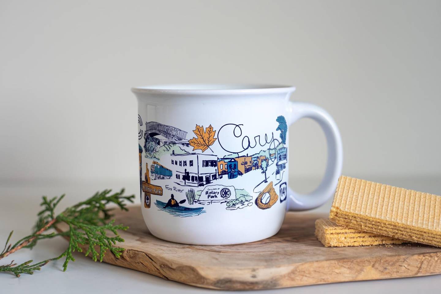 Cary town mug created by Ashley Klockenga sold at Conscious Cup.