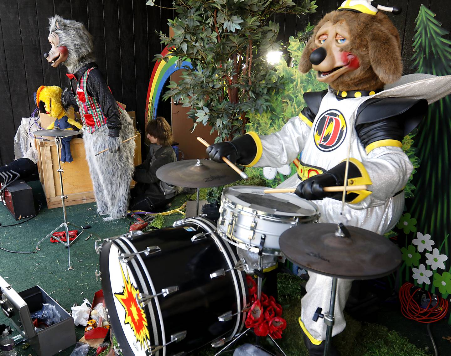 Rolan Fritz, of Indianapolis, works on bringing the Rock-afire animatronic band that formerly was a main attraction at Chuck E. Cheese restaurants back to life on Wednesday, March 27, 2024. So animatronic band can perform at the Volo Museum this summer.