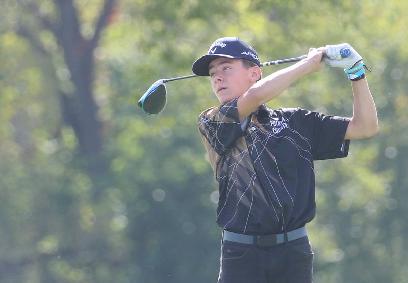 Putnam County's Riley Doehling tees off during the Class 1A Regionals on Wednesday, Oct. 1, 2025 at Deer Park Golf Club in Oglesby.