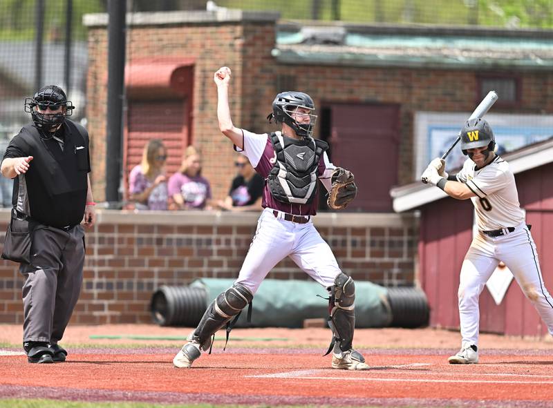 Lockport's catcher in action during the non-conference game against Joliet West on Saturday, April. 27, 2024, at Lockport.