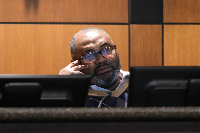 Terry Morris, District 5 Council, listenings to Interim Police Chief Robert Brown at the meeting for the Police Department Citizen Advisory Board proposal at the Council Chambers in Joliet City Hall. Thursday Oct. 28, 2021.