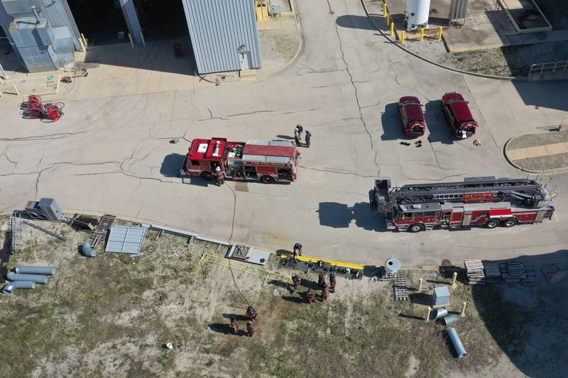 Emergency crews work the scene of a chemical release on Tuesday, April 21, 2026 at Cogee Titanium on Ottawa.