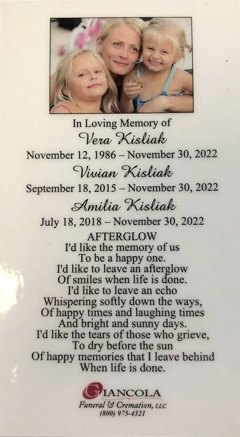 A memorial card for the Kisliaks.