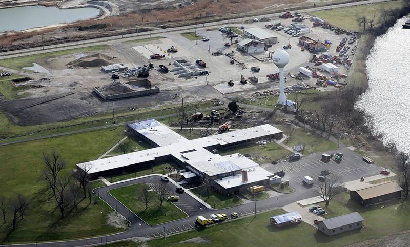 An aerial photo of the La Salle County Nursing Home and La Salle County Highway Department after a tornado damaged the buildings on Wednesday, March 1 2017.