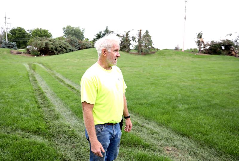Jeff Johnson of unincorporated Elgin talks about the tornado that touched down on his property Thursday, July 13, 2023 during Wednesday’s storm.
