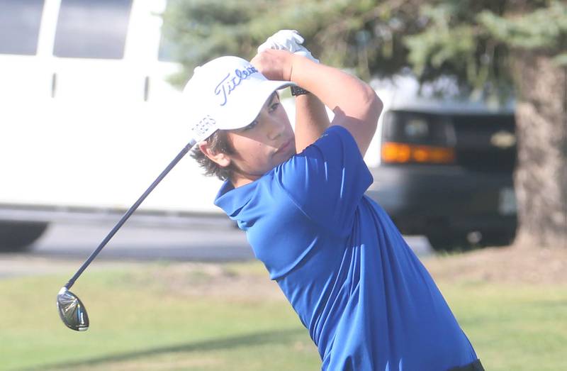 Princeton's Cayden Benavidez tees off during the Class 1A Regionals on Wednesday, Oct. 1, 2025 at Deer Park Golf Club in Oglesby.