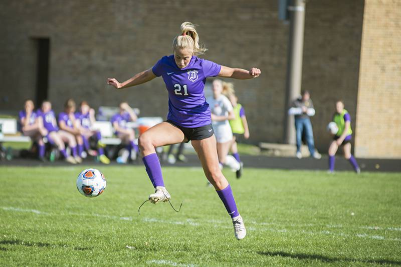 Dixon's Rylee Pfouts redirects a shot against Stillman Valley Thursday, April 21, 2022.