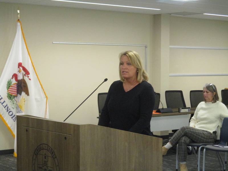 Kendall County Health Department Director RaeAnn VanGundy tells the Kendall County Board that residents should get their COVID-19 booster shots during the Oct. 18, 2022 meeting.