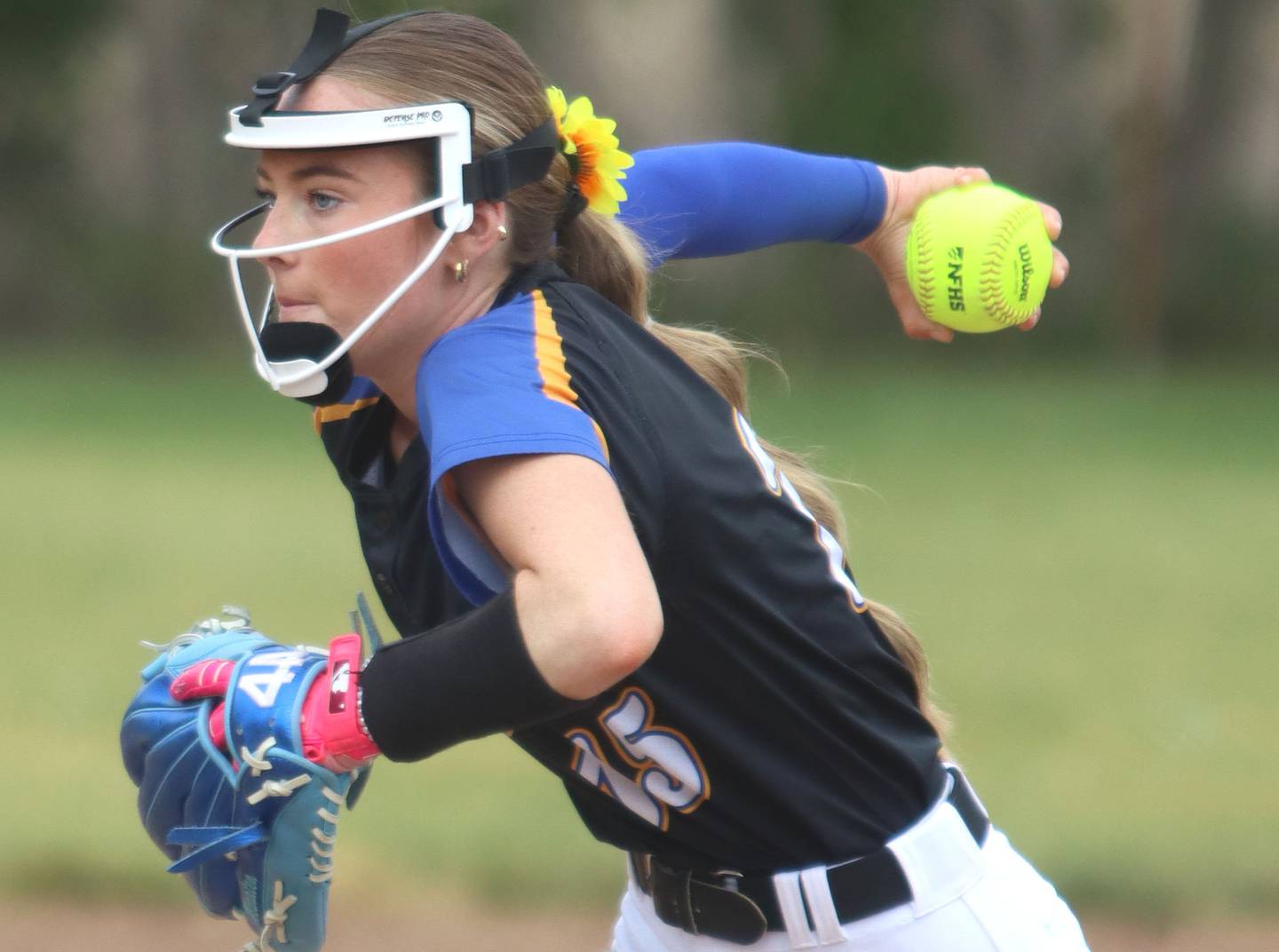 Aurora Central Catholic’s Corina Maratea delivers against Marengo in varsity girls softball IHSA Class 2A Regional Title Game action on Friday, May 22, 2026 at Raymond Benoy Field on the campus of Marian Central High School in Woodstock.