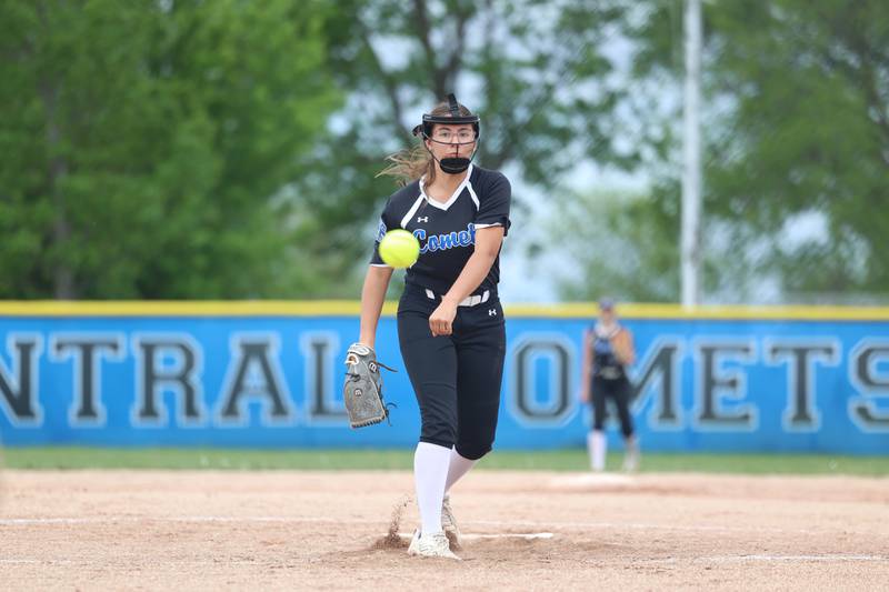 Clifton Central's Mallory Stewart releases a pitch during Central's 9-3 victory over St. Anne in the Class 1A Dwight Regional quarterfinal game at Central High School.