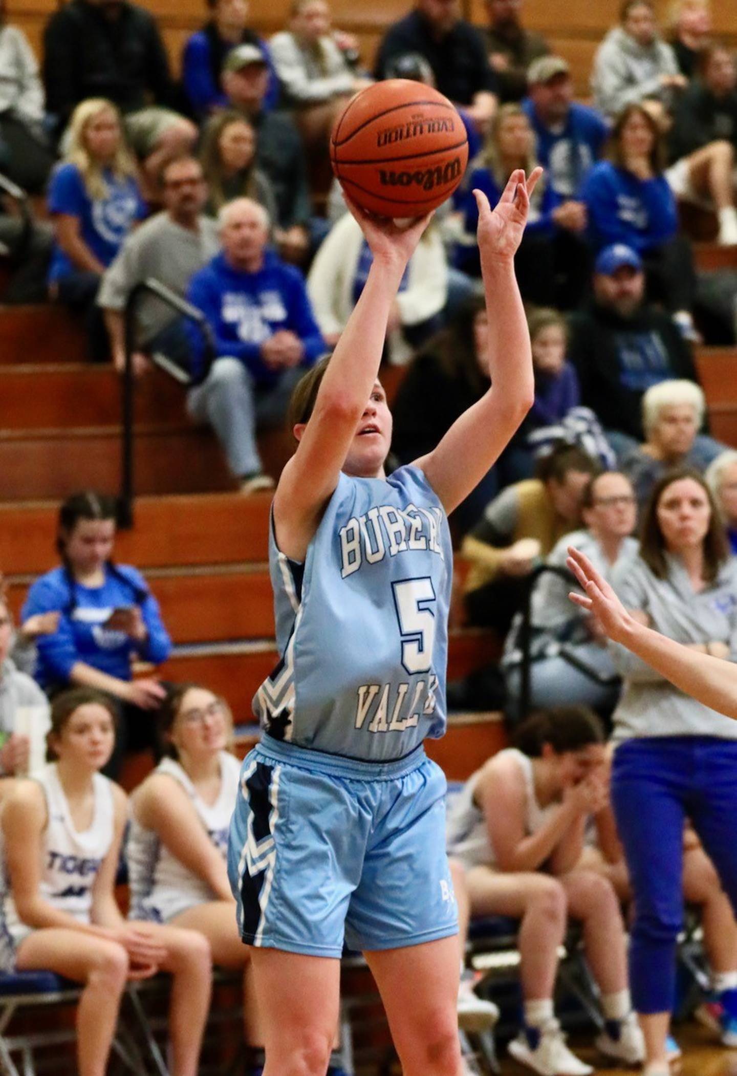 Bureau Valley senior Kate Salisbury launches a 3-pointer Tuesday night at Prouty Gym. The Storm won 55-45.