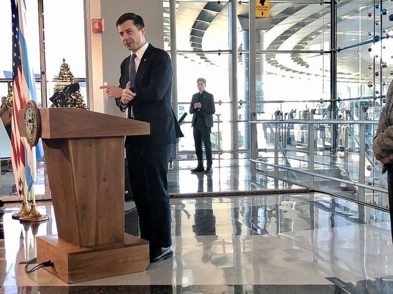 U.S. Transportation Secretary Pete Buttigieg on Monday talks about an ambitious revamp of O'Hare International Airport that includes replacing Terminal 2.