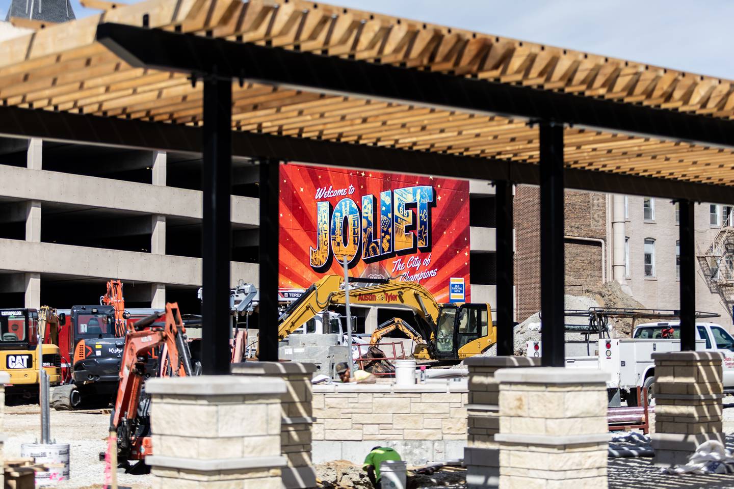 Construction continues on the city square project in Downtown Joliet on Sept. 4, 2025.