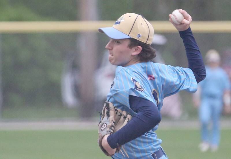 Marquette pitcher Carson Zellers fires a pitch to St. Bede at Masinelli Field on Thursday, April 18, 2024