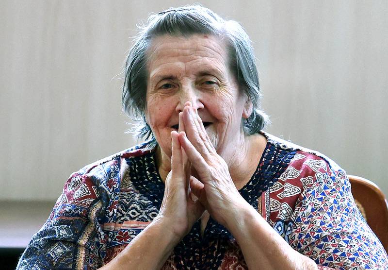 Barb City Manor resident Jean Wiser has a laugh with friends Tuesday, July 2, 2024, at the retirement home in DeKalb. Barb City Manor celebrated its 45th anniversary earlier this year.