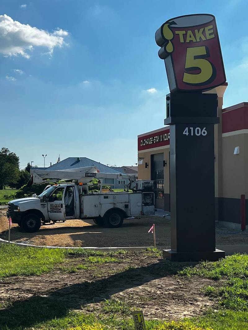 Construction continues on a Take 5 Oil Change location that plans an August opening at 4106 E. Lincolnway in Sterling.